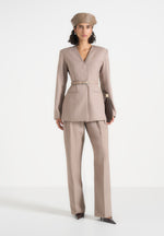Alesia - Tailored Belted Kimono Blazer - Taupe