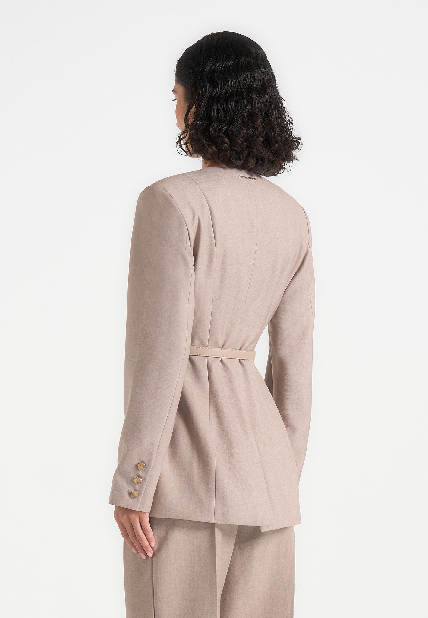 Alesia - Tailored Belted Kimono Blazer - Taupe