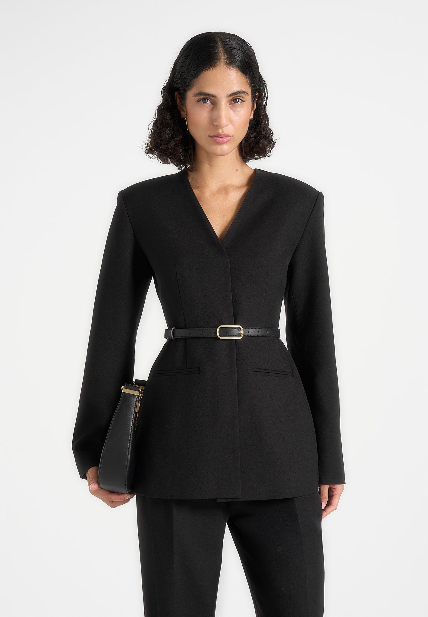 Alesia - Tailored Belted Kimono Blazer - Black