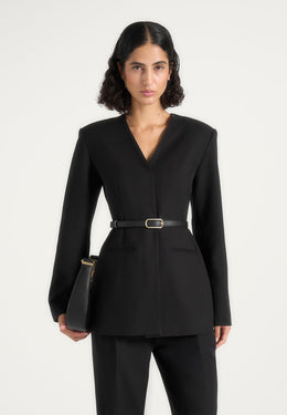 Alesia - Tailored Belted Wool-Blend Kimono Blazer - Black