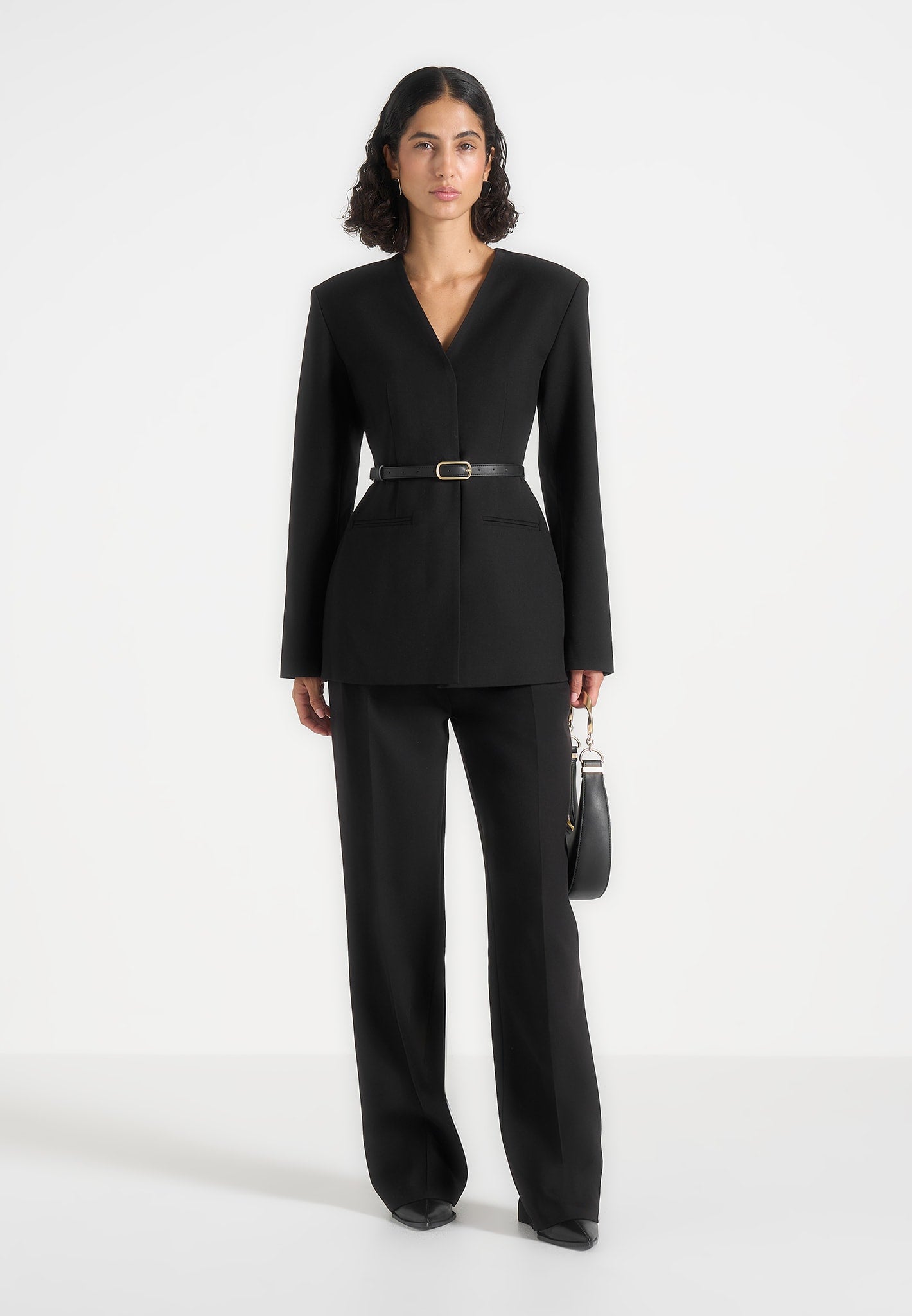 Alesia - Tailored Belted Kimono Blazer - Black