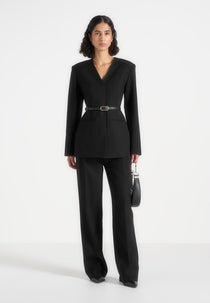 Alesia - Tailored Belted Kimono Blazer - Black
