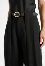 Jodie - Belted Box Pleat Tailored Trousers - Black