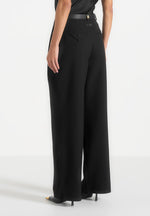 Jodie - Belted Box Pleat Tailored Trousers - Black