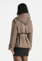 Kassidy - Hooded Double Breasted Wool-Blend Trench Coat - Olive