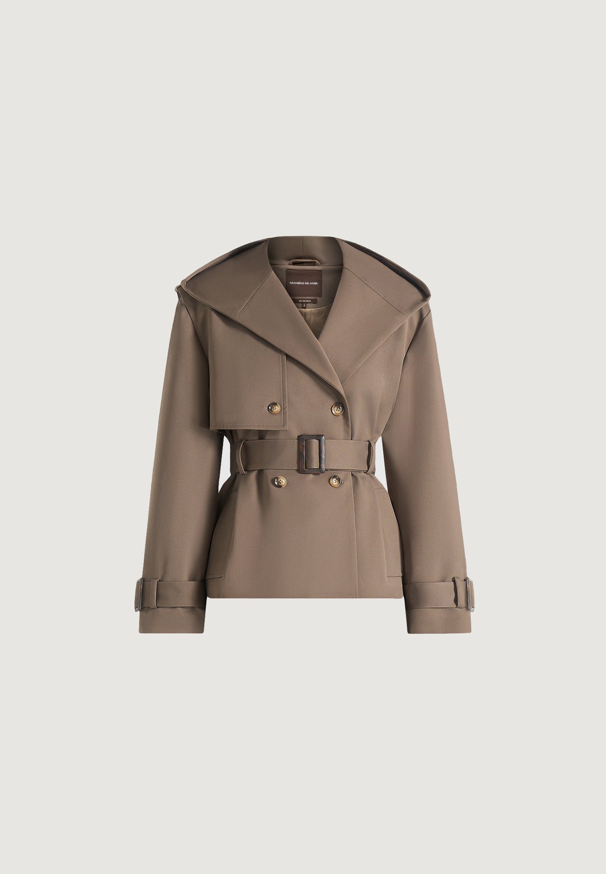 Kassidy - Hooded Double Breasted Wool-Blend Crop Trench - Olive