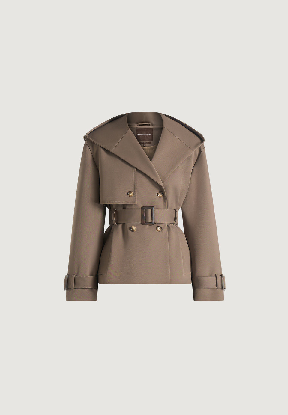 Kassidy - Hooded Double Breasted Wool-Blend Crop Trench - Olive