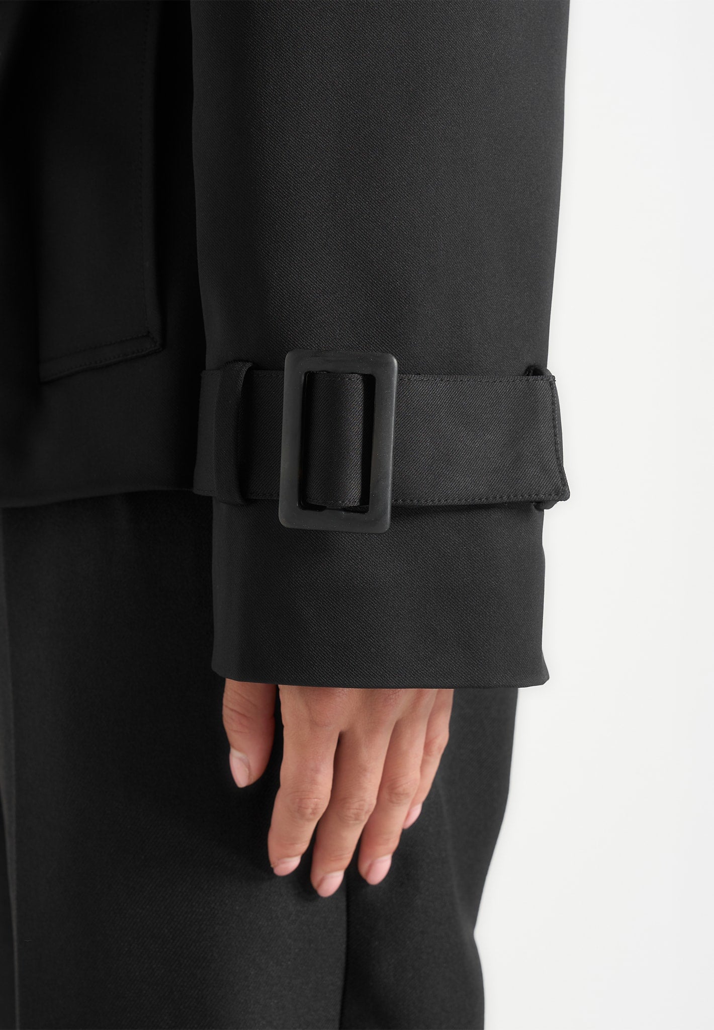 Kassidy - Hooded Double Breasted Wool-Blend Trench Coat - Black