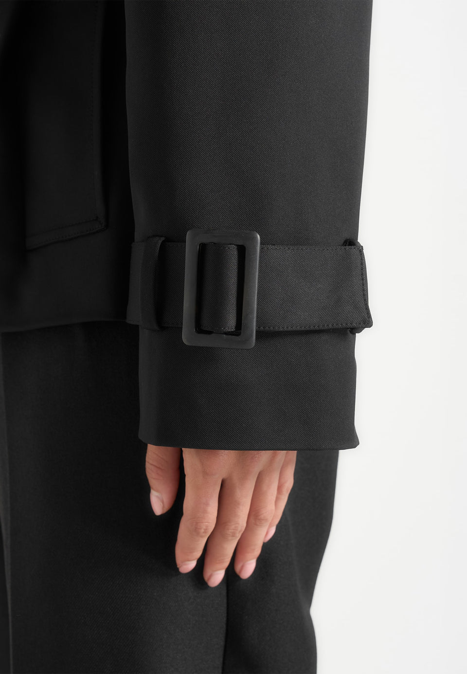 Kassidy - Hooded Double Breasted Wool-Blend Trench Coat - Black
