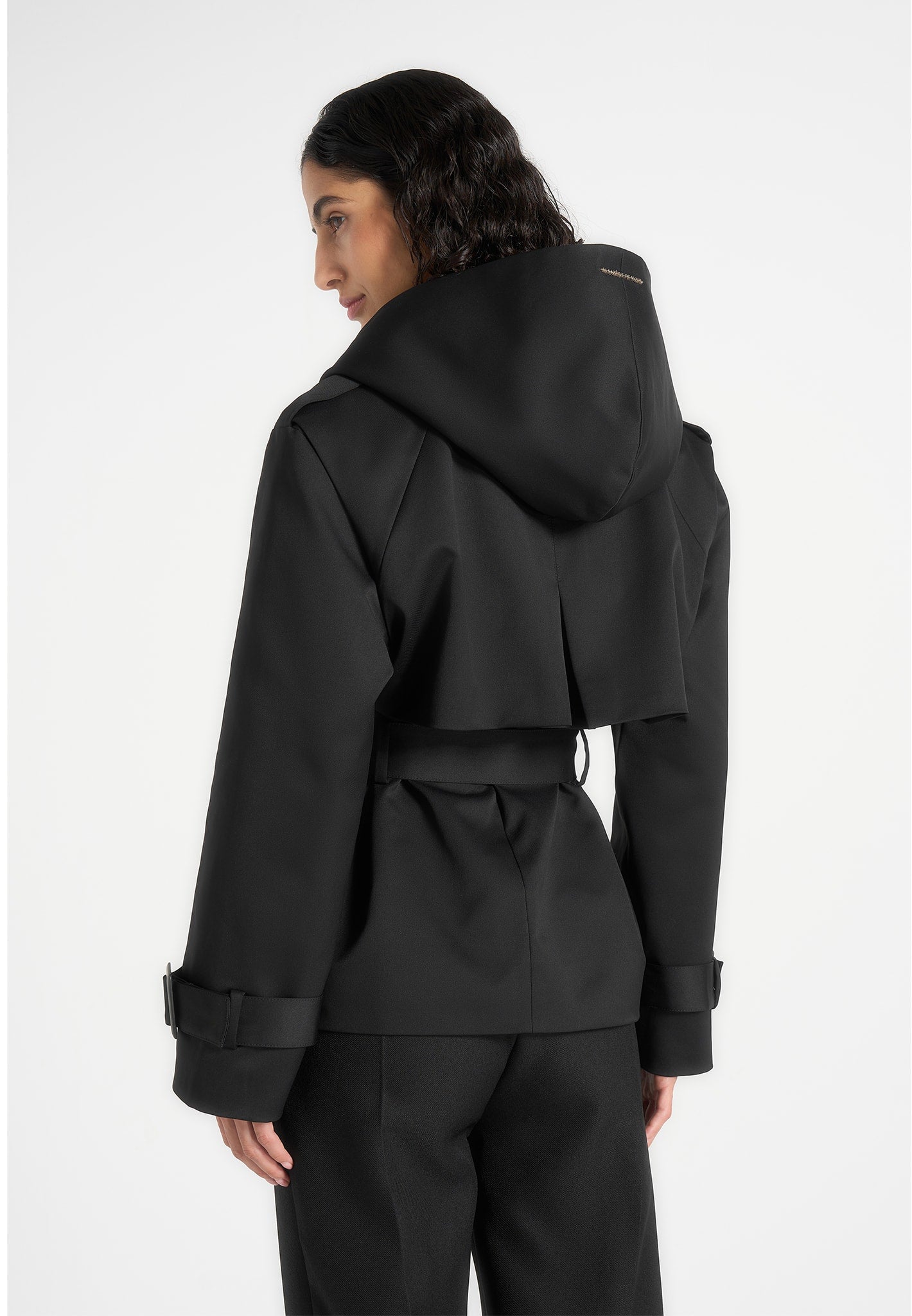 Kassidy - Hooded Double Breasted Wool-Blend Trench Coat - Black