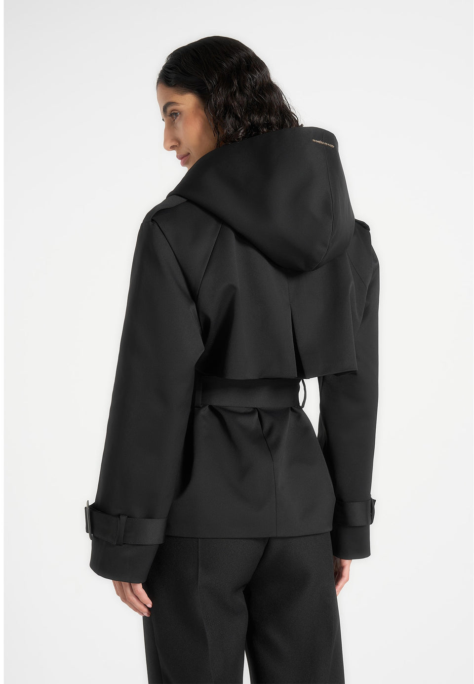 Kassidy - Hooded Double Breasted Wool-Blend Trench Coat - Black