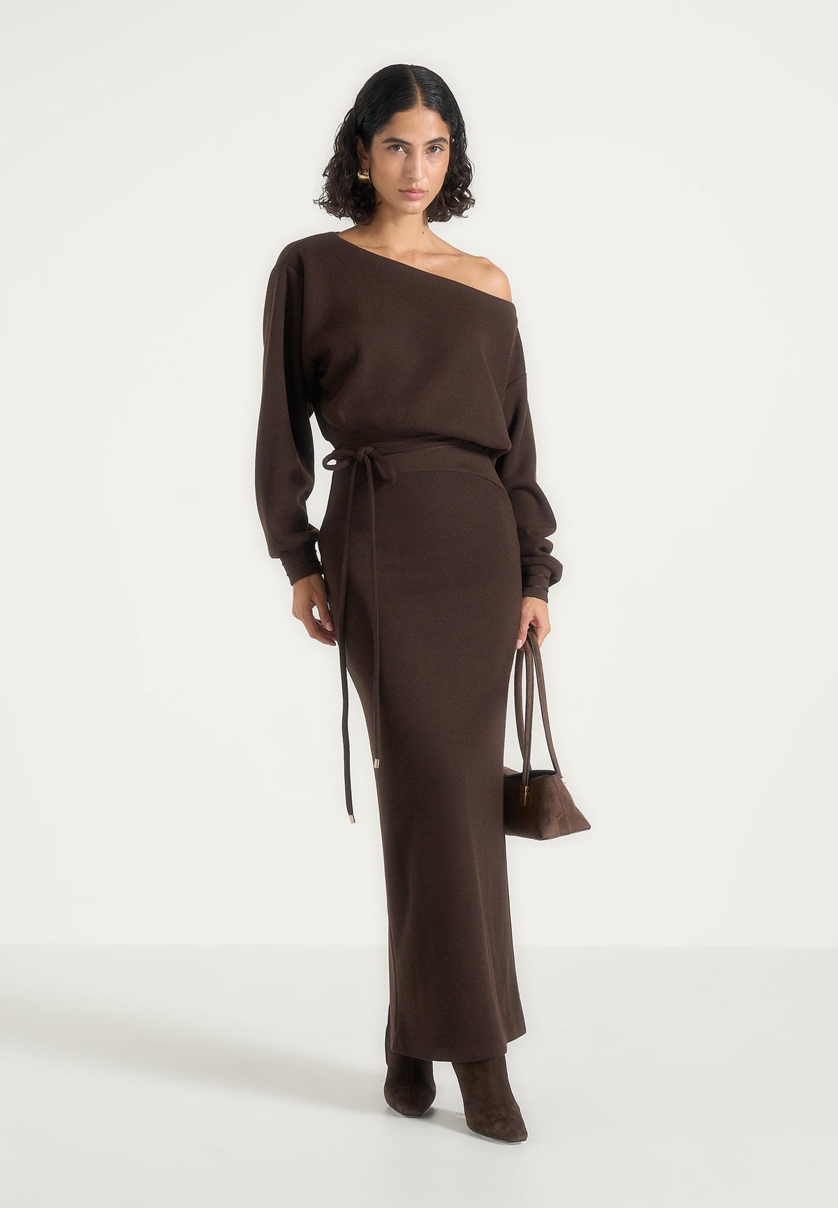 Esme - Belted Knit Maxi Jumper Dress - Brown