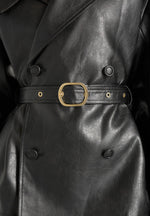 Opal - Belted Leather Blazer Jacket - Black