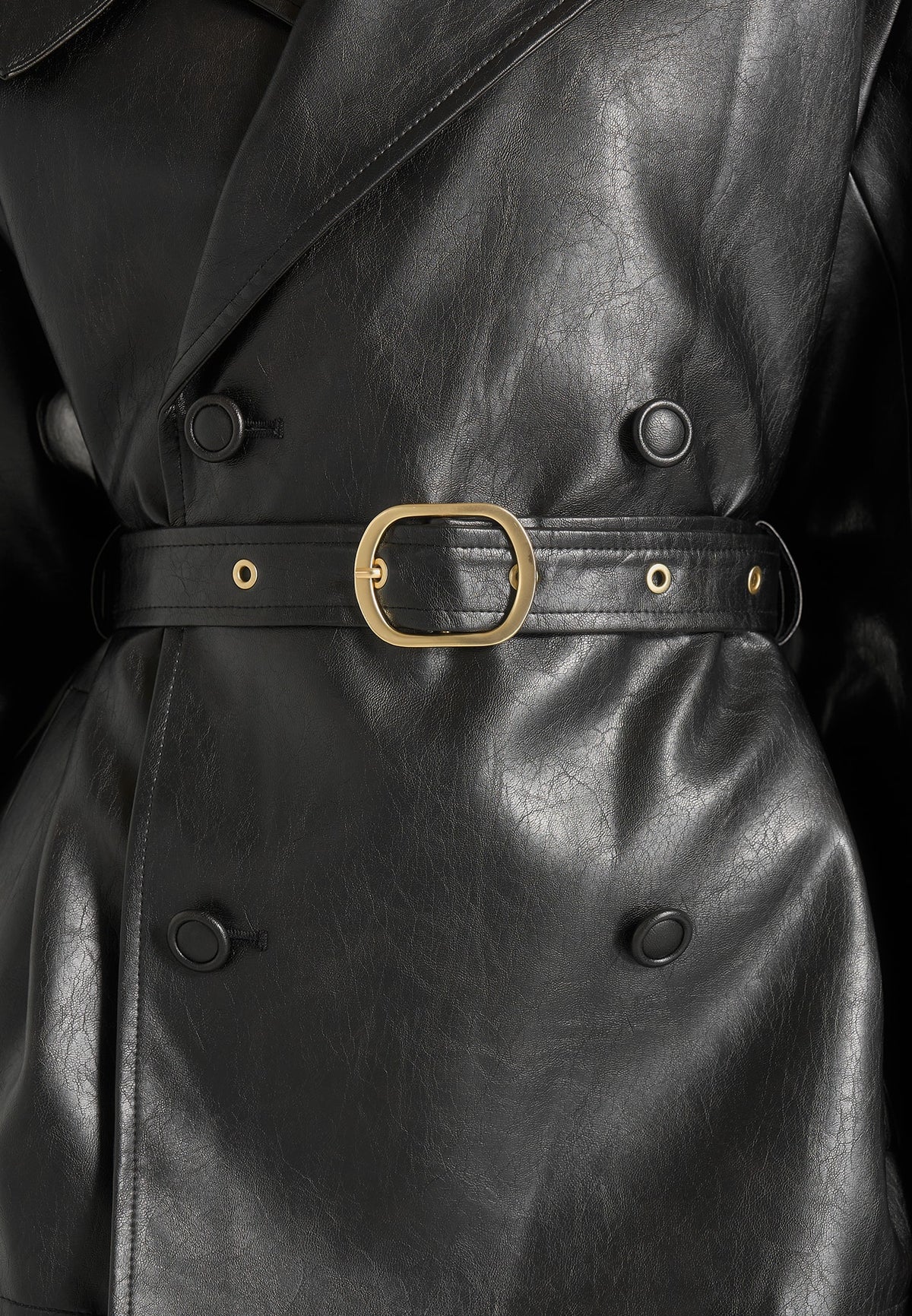 Opal - Belted Leather Blazer Jacket - Black