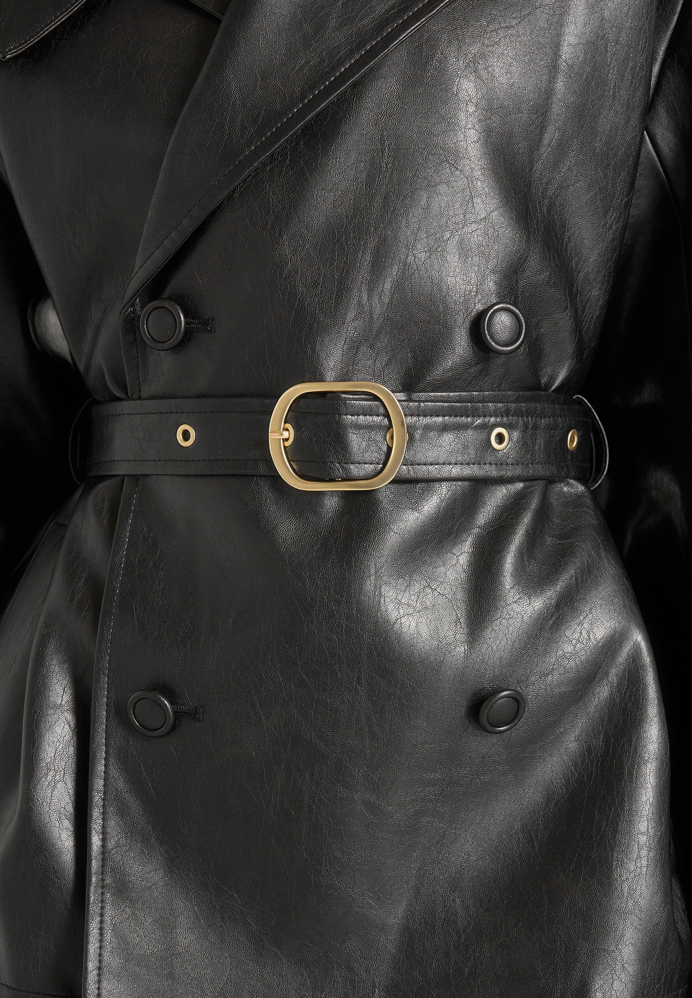 Opal - Belted Leather Blazer Jacket - Black
