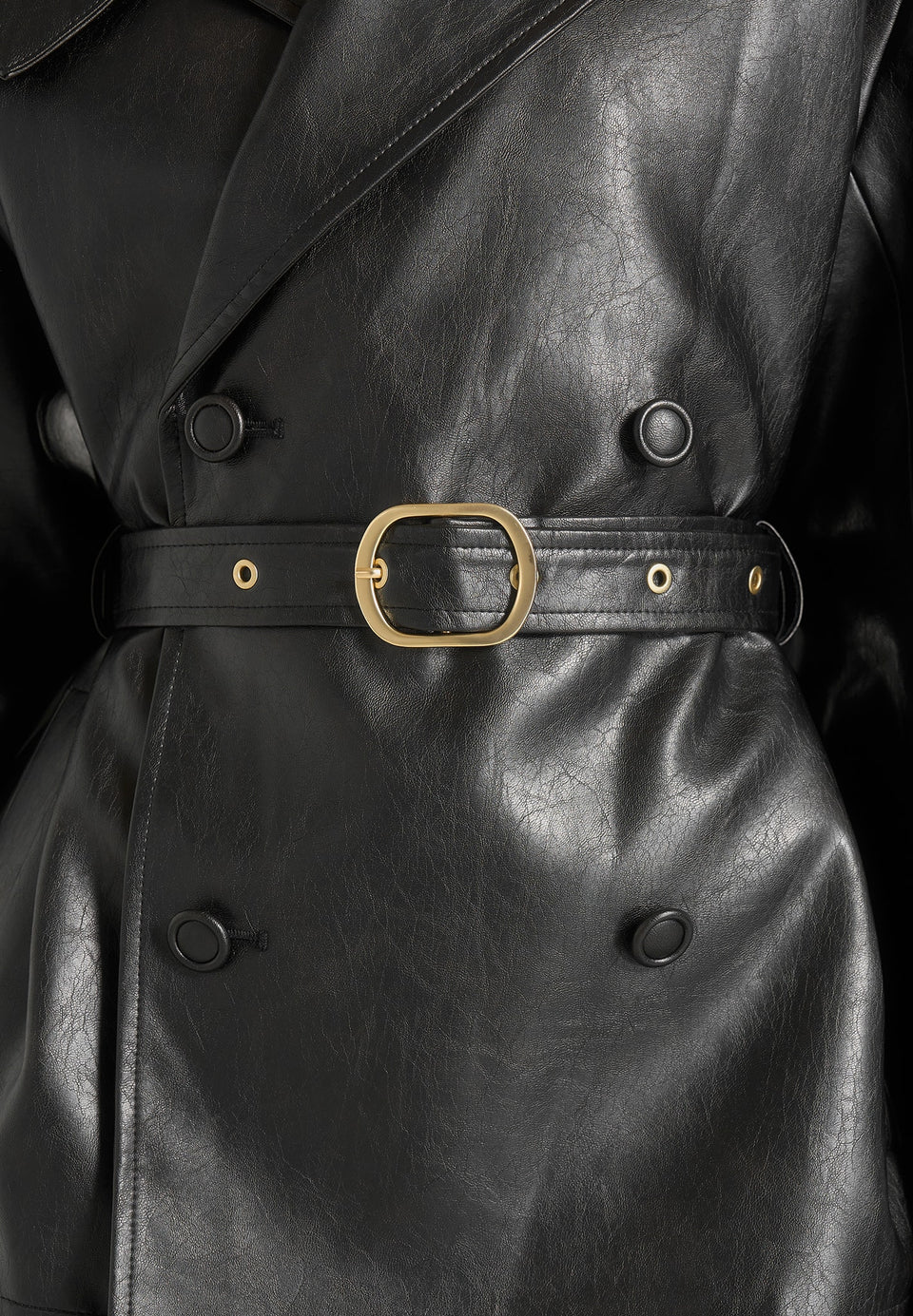 Opal - Belted Leather Blazer Jacket - Black