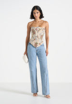 Scarlett - Tapestry Lace Up Corset  - Beige