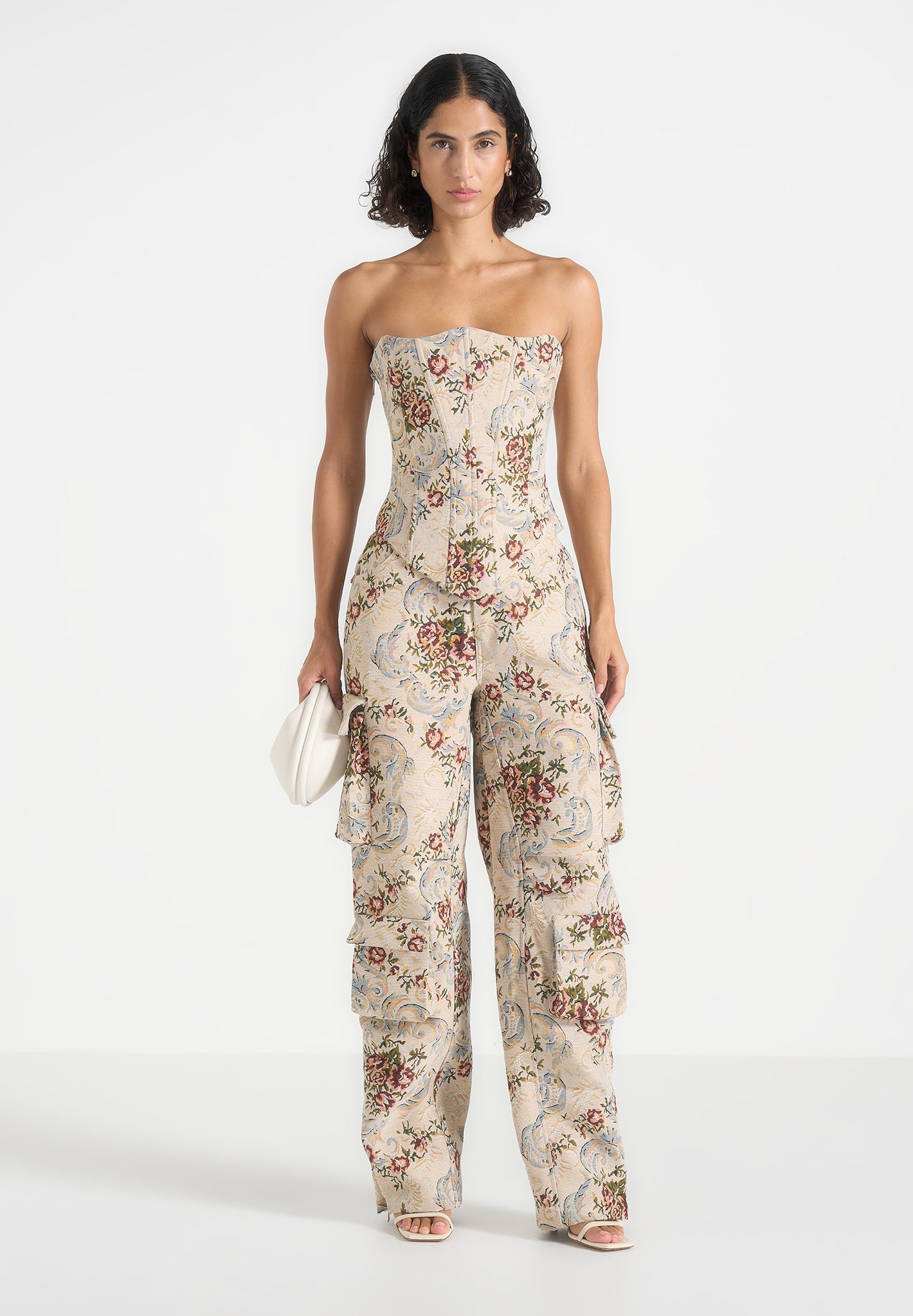Scarlett - Tapestry Lace Up Corset  - Beige