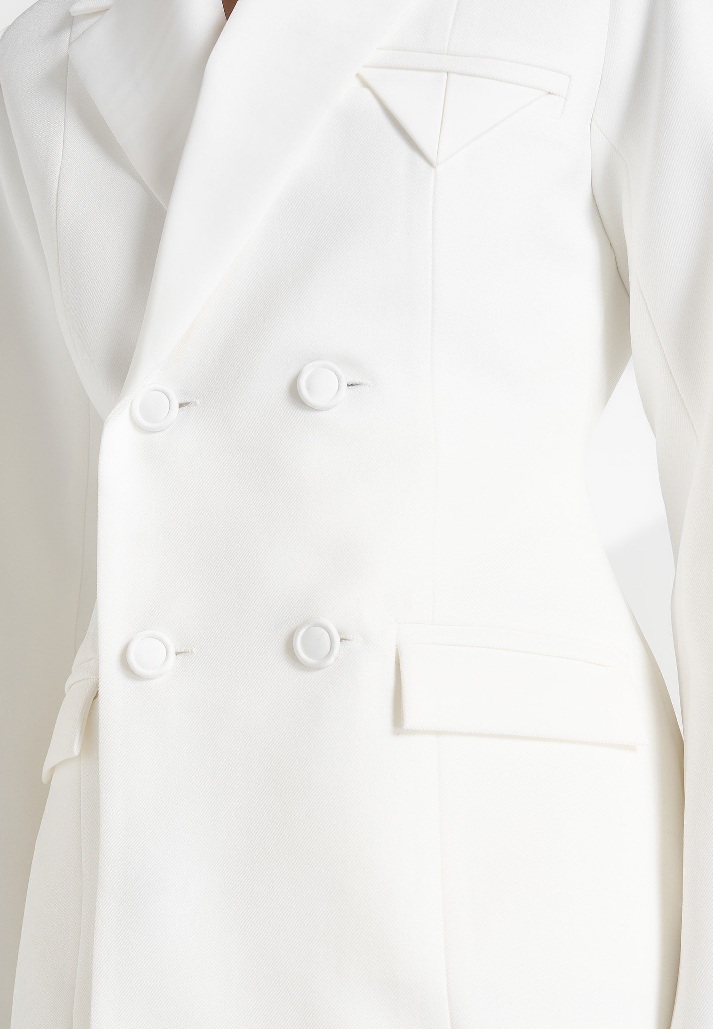 Maia - Double Breasted Satin Lapel Hourglass Blazer - White
