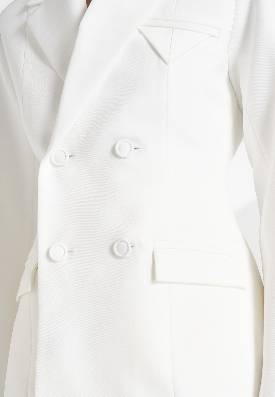 Maia - Double Breasted Satin Lapel Hourglass Blazer - White