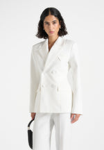 Maia - Double Breasted Satin Lapel Hourglass Blazer - White