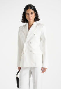 Maia - Double Breasted Satin Lapel Hourglass Blazer - White