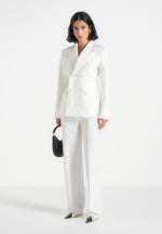 Maia - Double Breasted Satin Lapel Hourglass Blazer - White