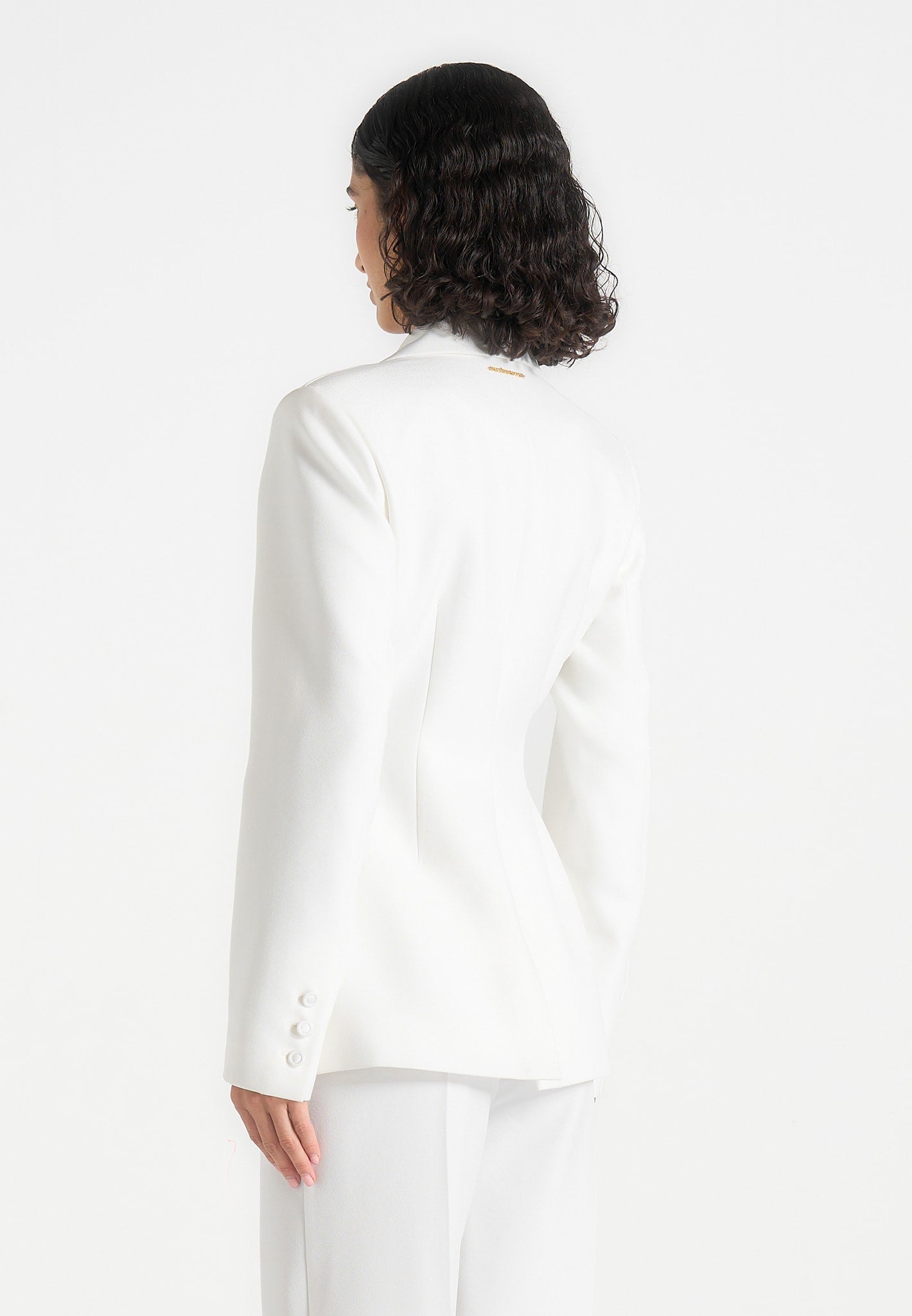 Maia - Double Breasted Satin Lapel Hourglass Blazer - White