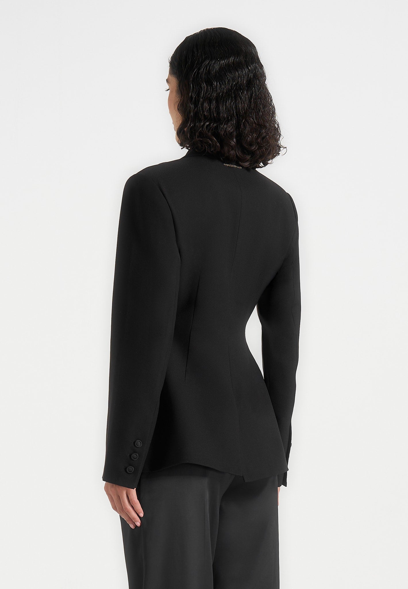 Maia - Double Breasted Satin Lapel Blazer Hourglass - Black