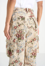 Emilie - High Waisted Tapestry Cargo Pants - Beige