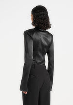 Louise - Wide Shoulder Satin Shirt Bodysuit - Black