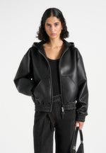 Jude - Unisex Leather Zip-Through Hooded Jacket - Black
