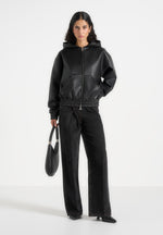 Jude - Unisex Leather Zip-Through Hooded Jacket - Black