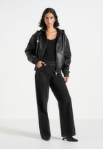 Jude - Unisex Leather Zip-Through Hooded Jacket - Black