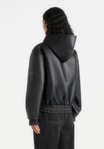 Jude - Unisex Leather Zip-Through Hooded Jacket - Black
