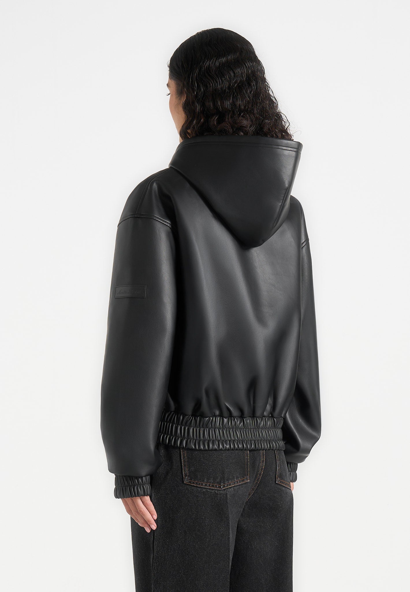 Jude - Unisex Leather Zip-Through Hooded Jacket - Black
