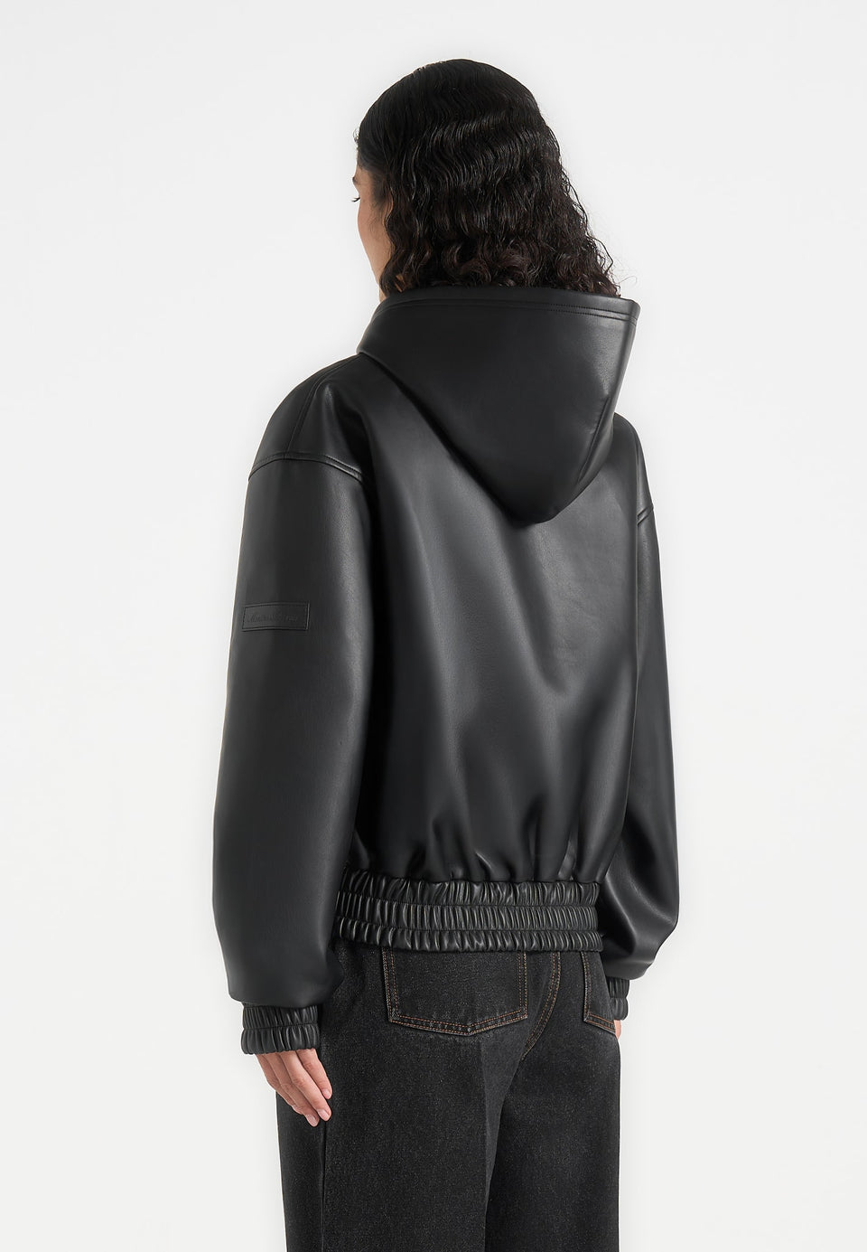 Jude - Unisex Leather Zip-Through Hooded Jacket - Black