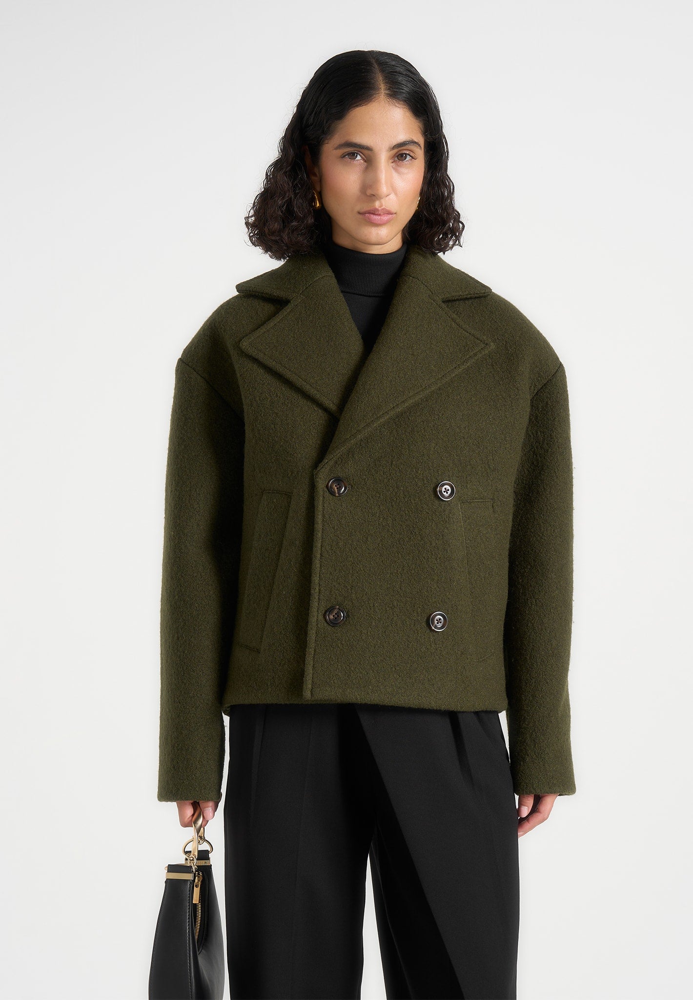 Mika - Unisex Double Breasted Wool Jacket - Olive