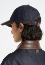 Ellis - Denim Cap With Leather Brim - Indigo