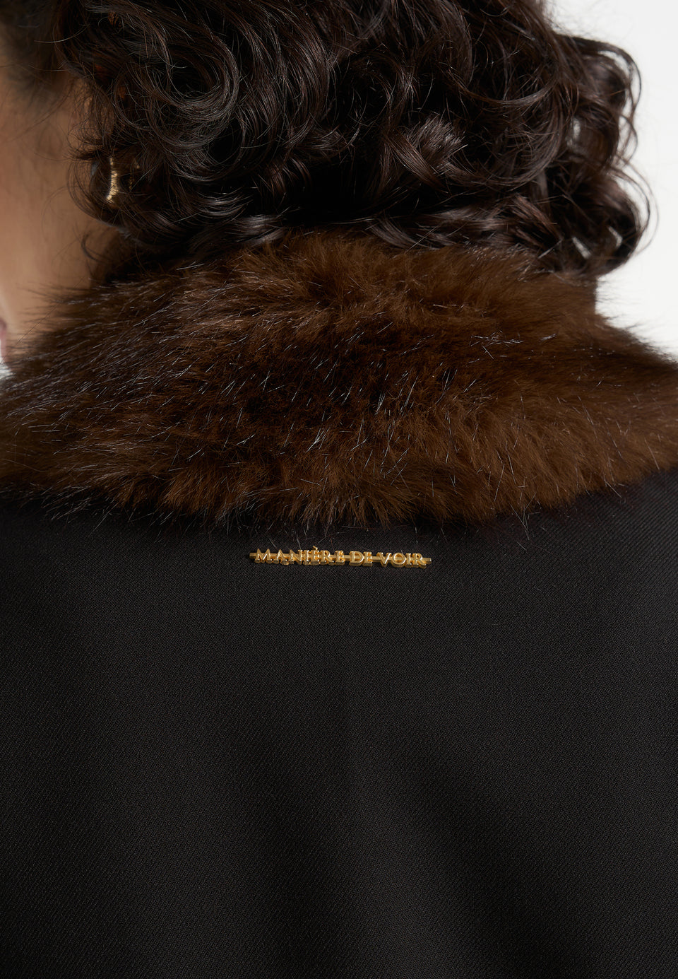 Amelie - Wool-Blend Fur Trim Hourglass Blazer Dress - Black / Brown