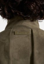 Piper - Oversized Pleated Suede Bomber Jacket - Dark Sage