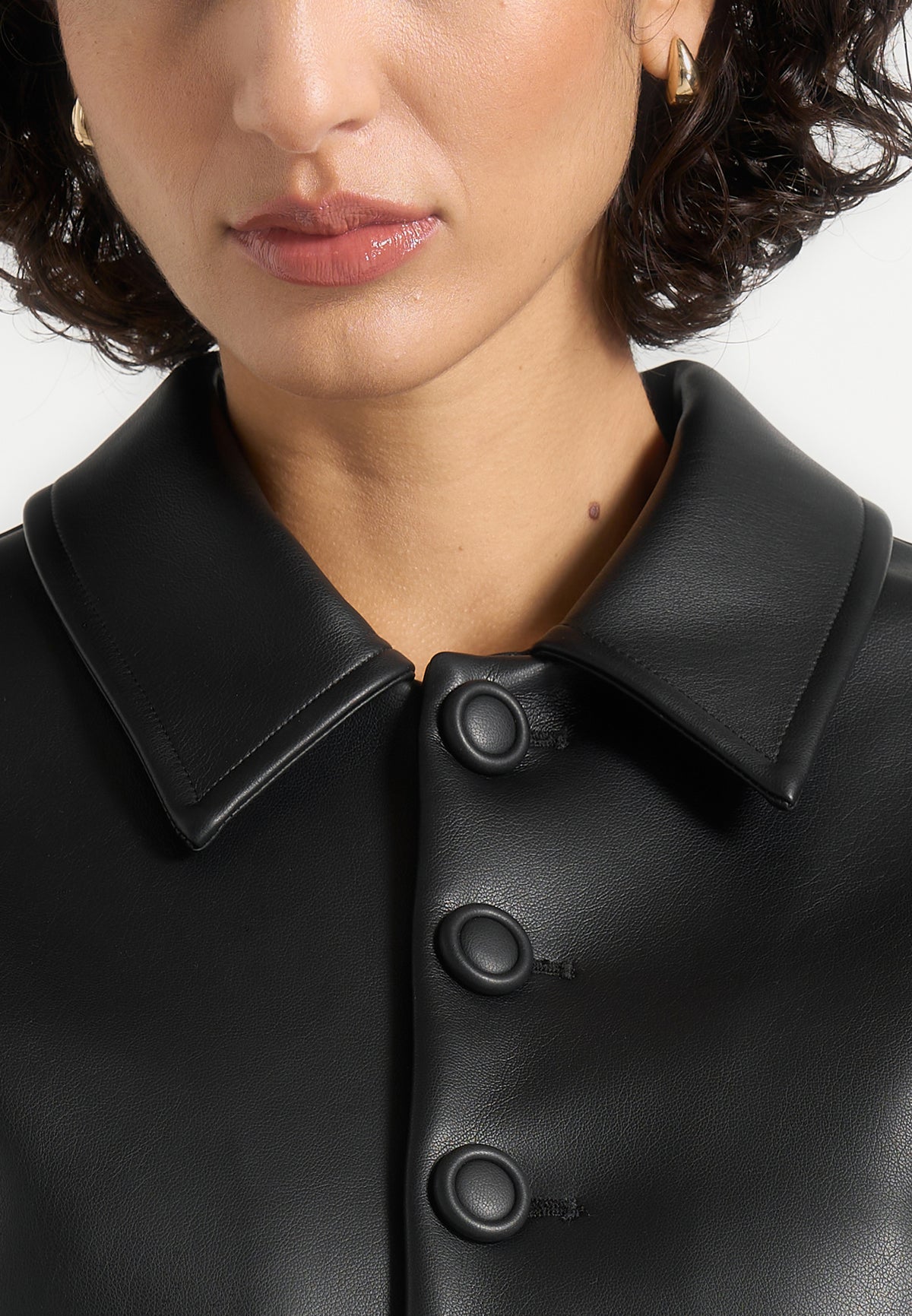 Maggie - Leather Collared Hourglass Jacket - Black