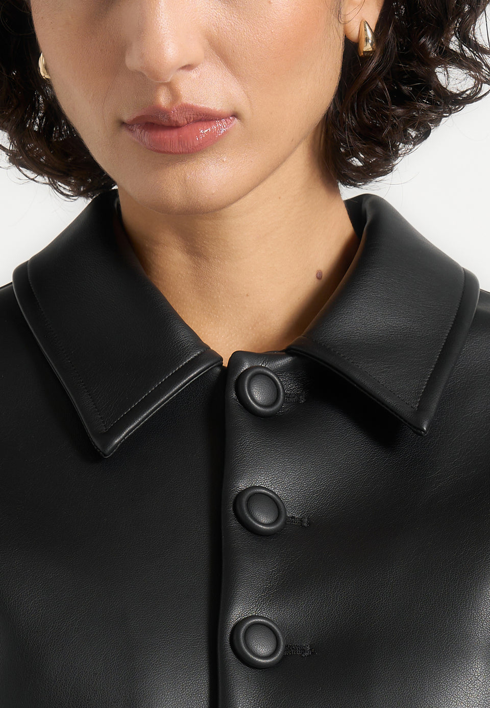 Maggie - Leather Collared Hourglass Jacket - Black
