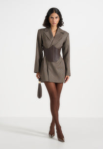 Lacey - Tailored Blazer Dress With Reversible Corset - Brown