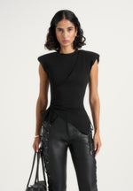 Paige - Wide Shoulder Ruched Waist Top - Black
