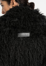 Bria - Oversized Mongolian Fur Coat With Belt - Black