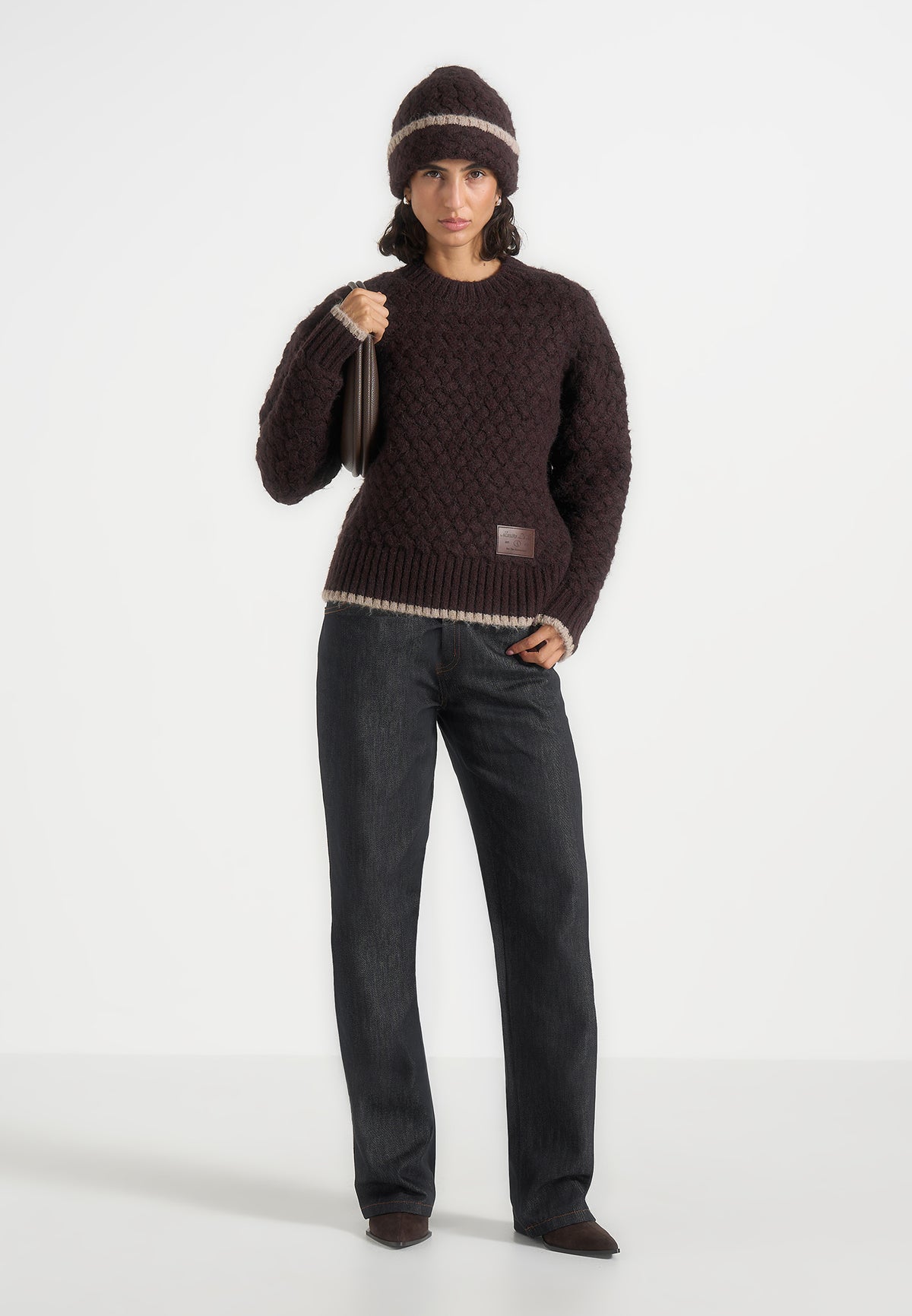 Otis - Waffle Knit Beanie - Brown