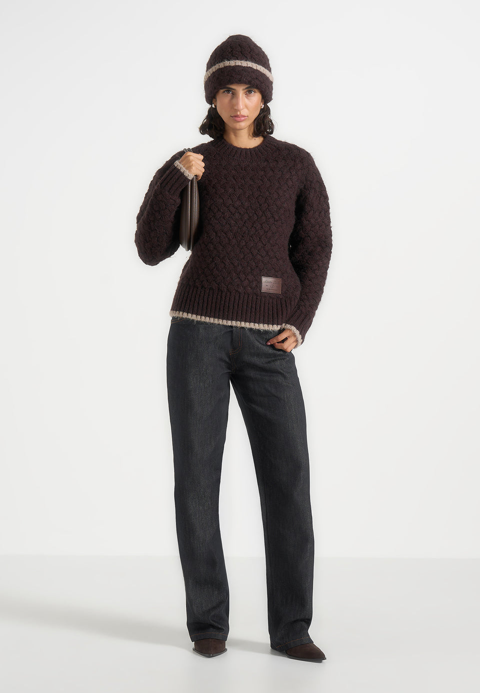 Otis - Waffle Knit Beanie - Brown