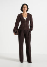 Tessa - Cinched Waist Cotton Cardigan - Brown