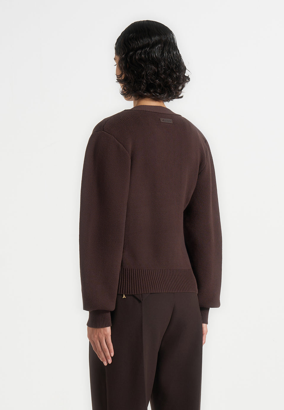 Tessa - Cinched Waist Cotton Cardigan - Brown